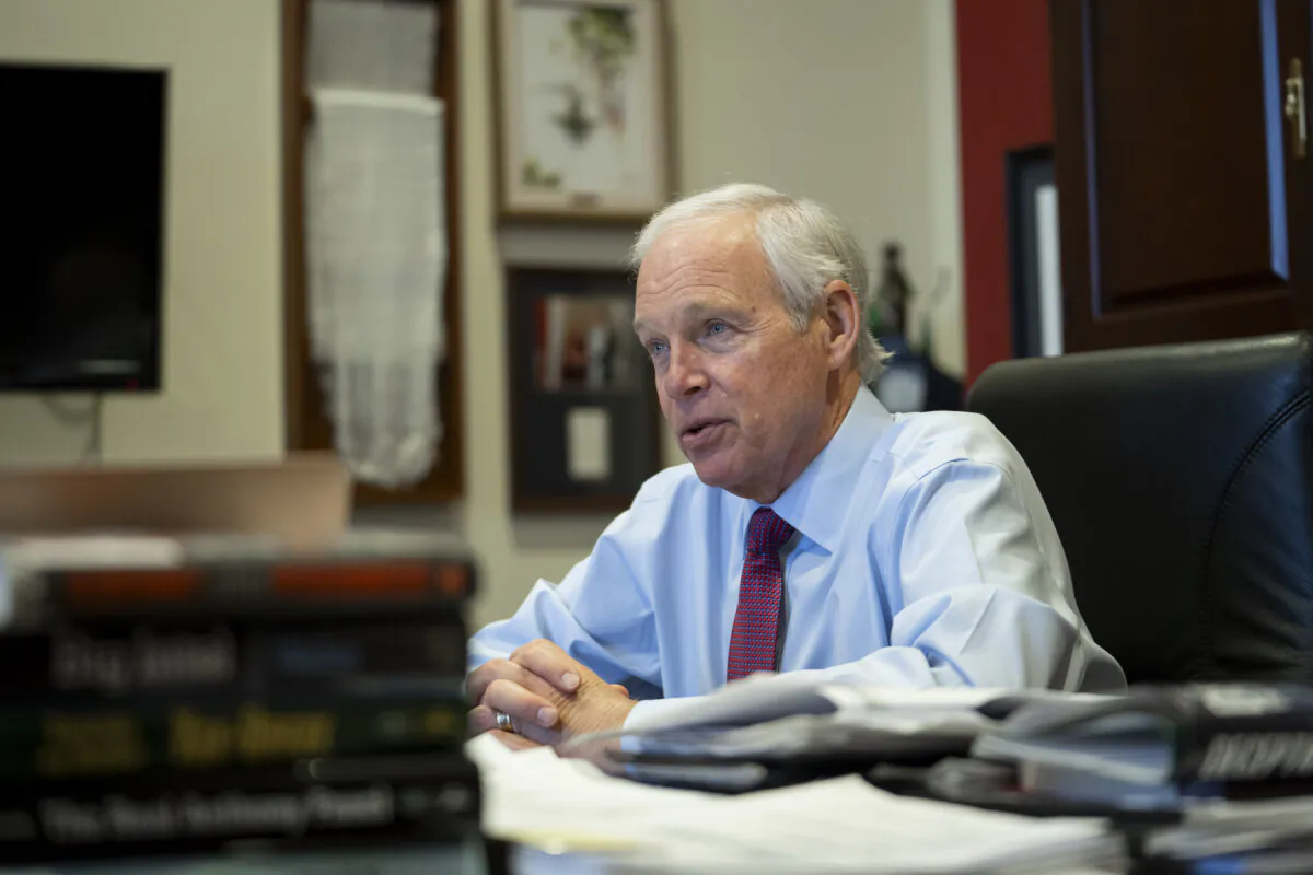 Sen. Ron Johnson (R-Wis.) speaks during an interview with The Epoch Times at his office in the Hart Senate office building in Washington on March 21, 2024. (Madalina Vasiliu/The Epoch Times)