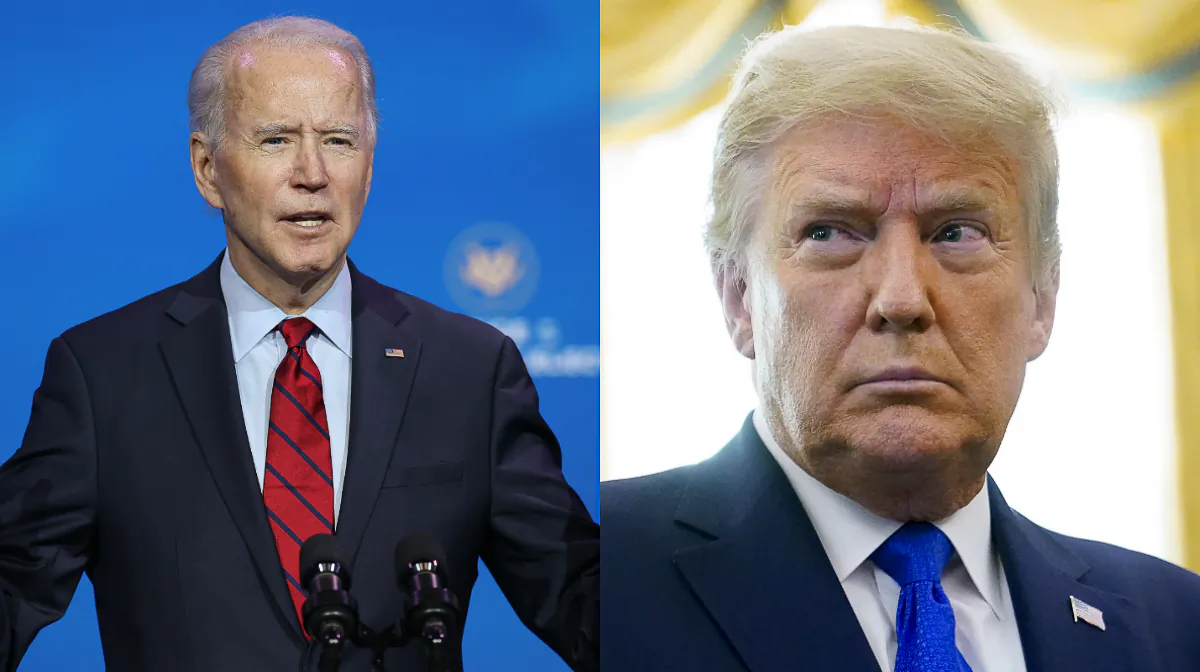 President Joe Biden (L) and then-President Donald Trump in file photographs. (Getty Images; AP Photo)