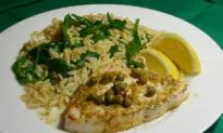 Rosemary, Lemon, Garlic Swordfish With Spinach Orzo