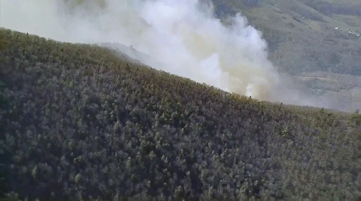 Smoke fills the sky from a wildfire in Shenandoah National Park near Luray, Va., on March 21, 2024. (WJLA via AP)