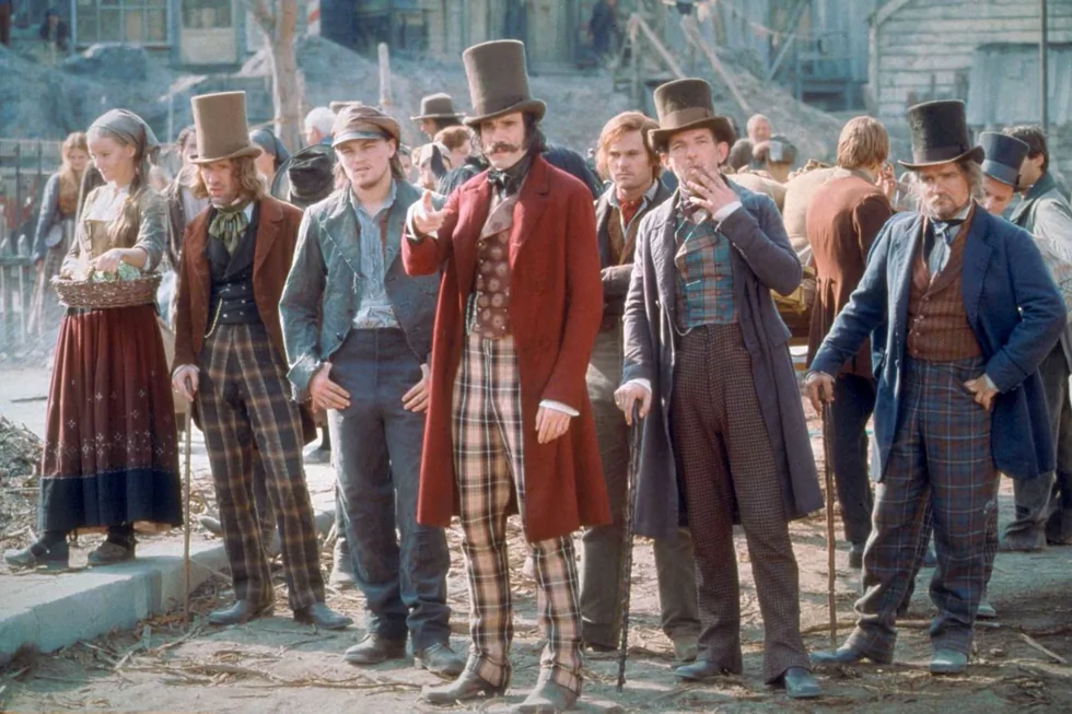Amsterdam Vallon (Leonardo DiCaprio, center left) and William "Bill the Butcher" Cutting (Daniel Day-Lewis, C), in "Gangs of New York." (Miramax Films)in 