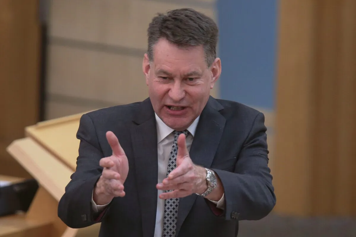 Murdo Fraser, Scottish shadow Cabinet secretary for finance, speaks during a budget debate at Holyrood in Edinburgh, Scotland, on Feb. 25, 2021. (Fraser Bremner - Pool/Getty Images)