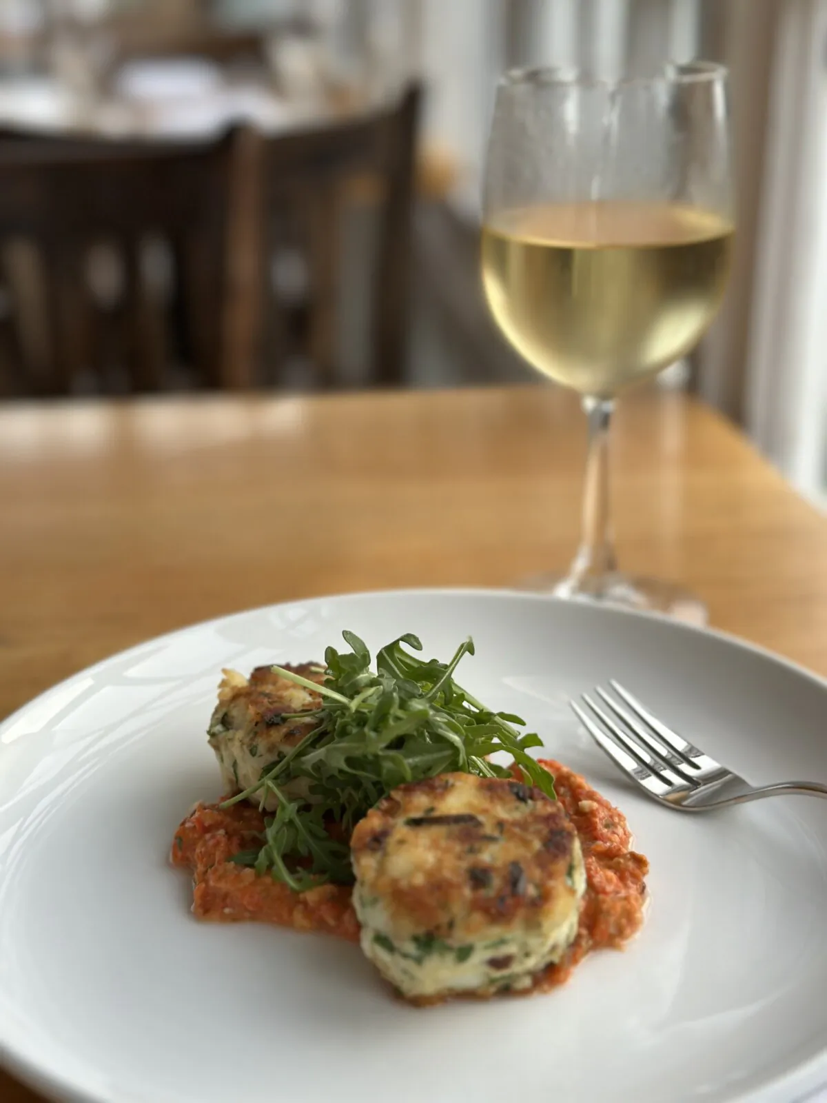 These crab cakes only contain enough starch to hold them together. (MacCallum House/Mendocino/TNS)
