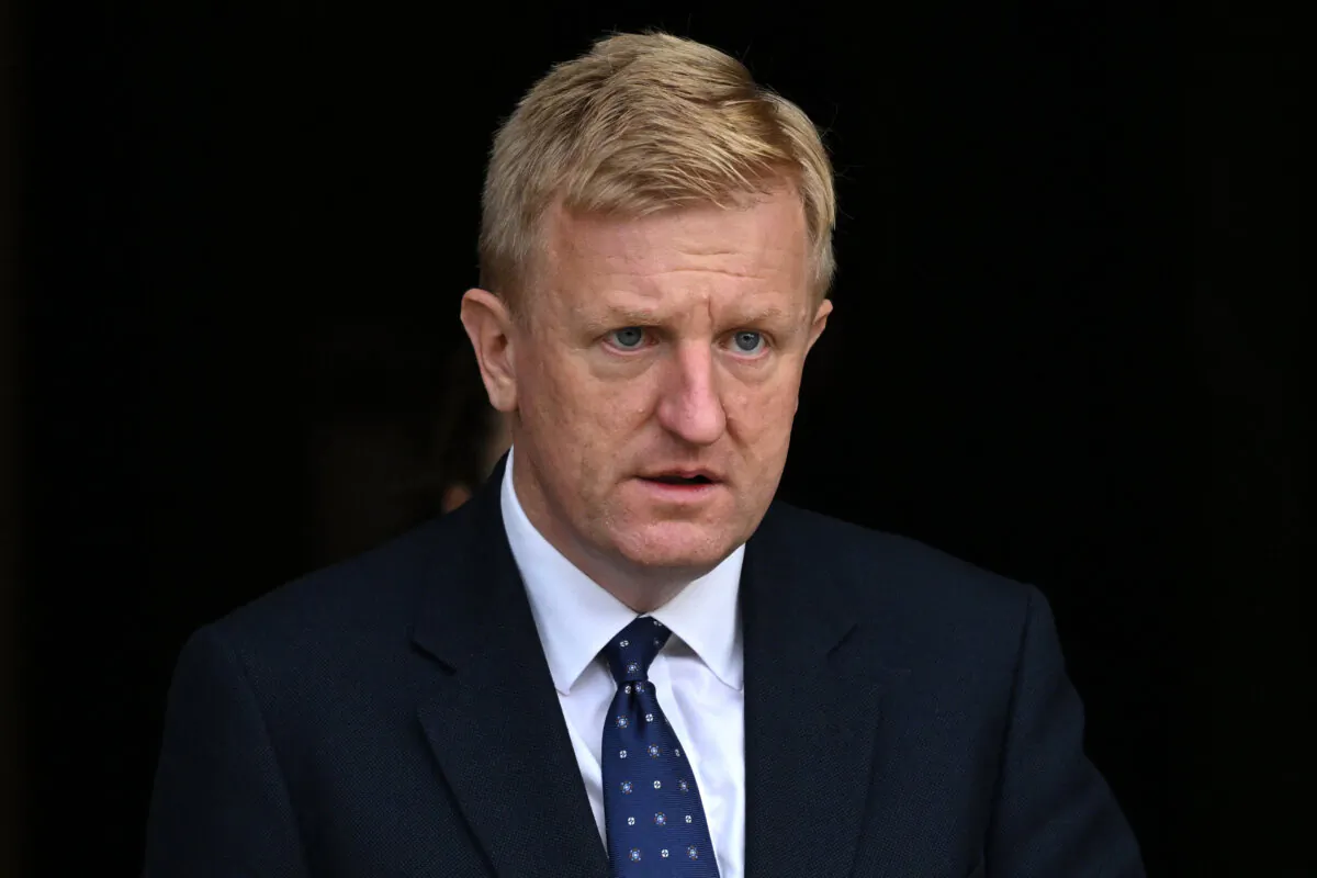 Britain's Chancellor of the Duchy of Lancaster and Deputy Prime Minister Oliver Dowden arrives to the final day of the annual Conservative Party Conference in Manchester, northern England, on Oct. 4, 2023. (Justin Tallis/AFP via Getty Images)