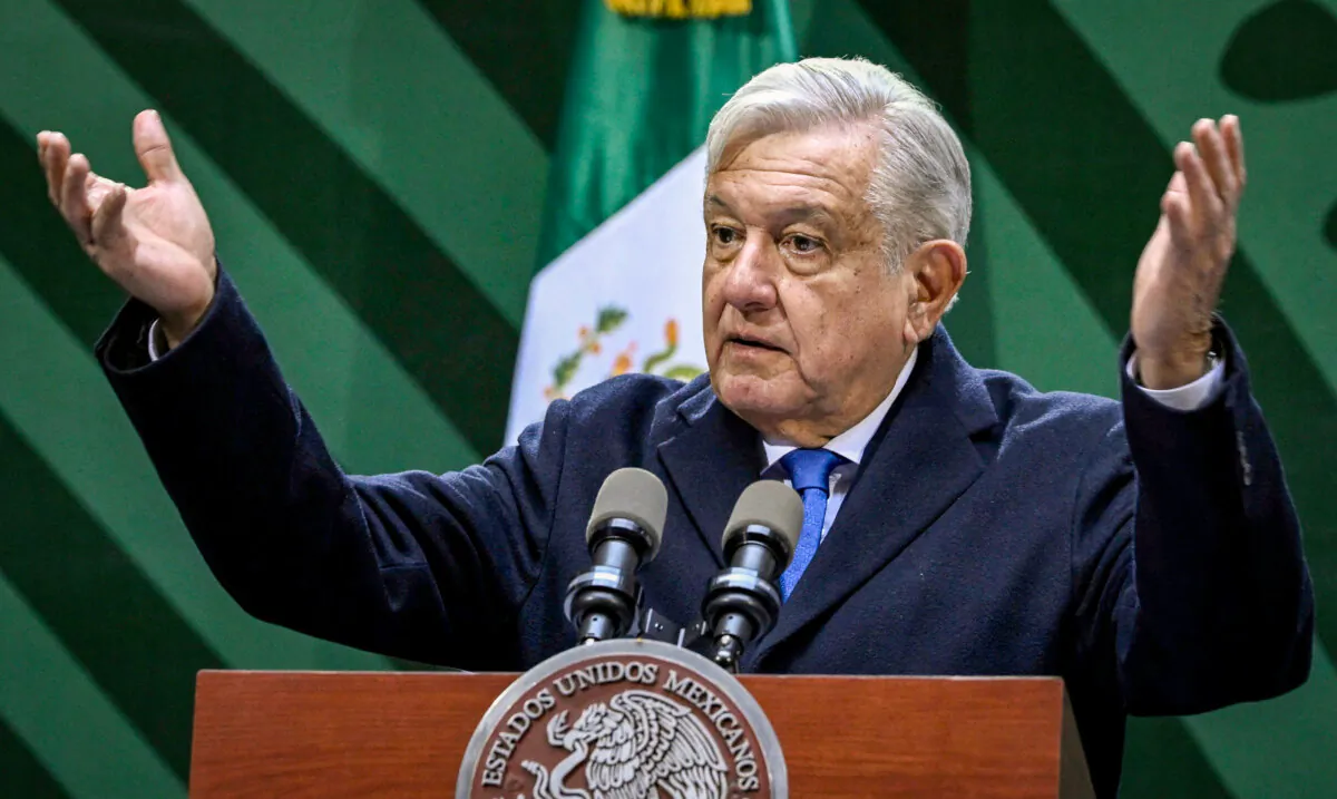 Mexican President Andrés Manuel López Obrador gestures during a press conference in Mexico City on Jan. 20, 2023. (Alfredo Estrella/AFP via Getty Images)