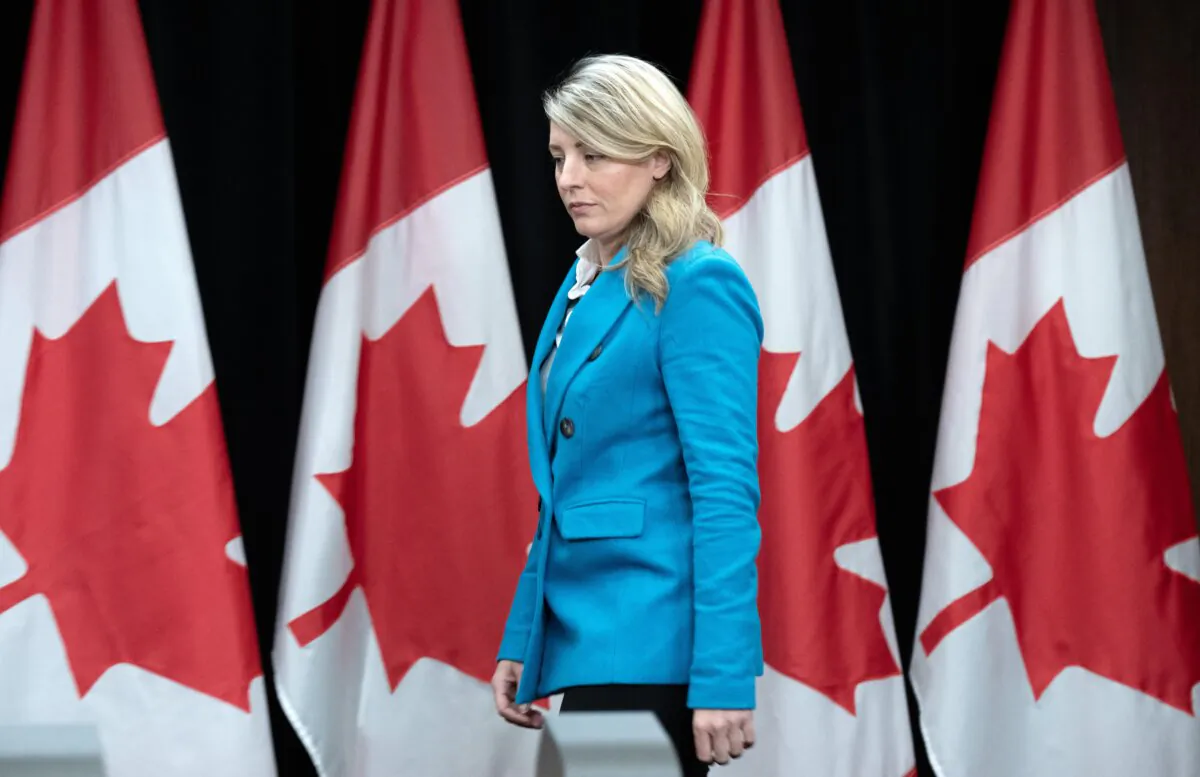 Minister of Foreign Affairs Melanie Joly arrives for a news conference in Ottawa about the situation in Haiti, on March 25, 2024. (The Canadian Press/Adrian Wyld)