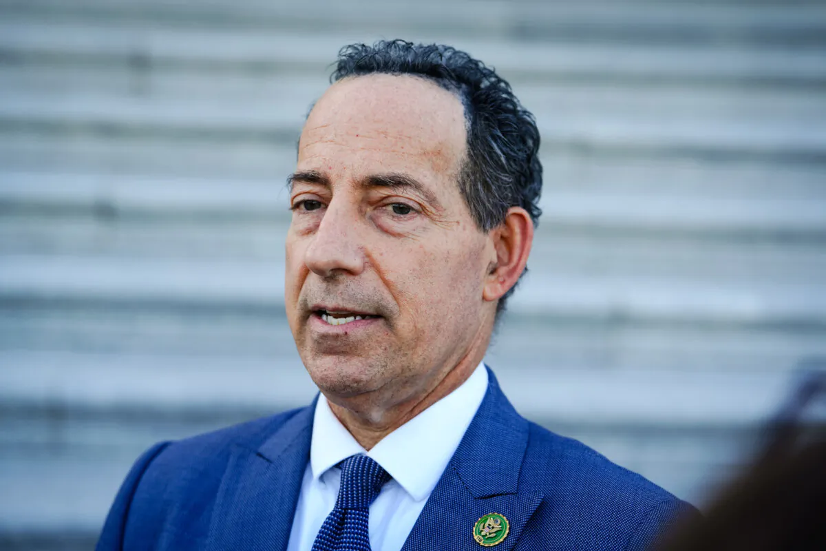 Rep. Jamie Raskin (D-Md.) speaks to reporters on Capitol Hill in Washington on Oct. 3, 2023. (Madalina Vasiliu/The Epoch Times)