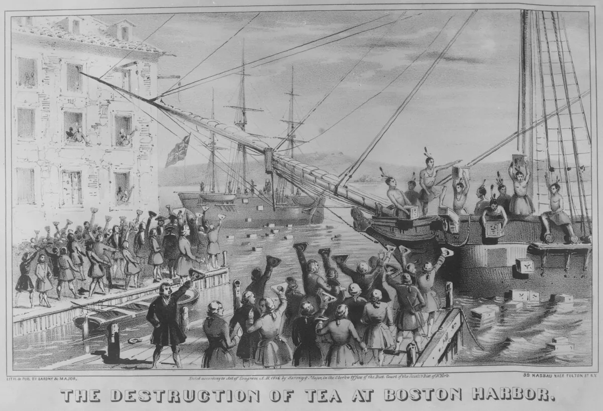 Angry American colonists dressed up as Mohawk Indians while they destroyed hundreds of pounds of British tea, in an event known as the Boston Tea Party. (Public Domain)