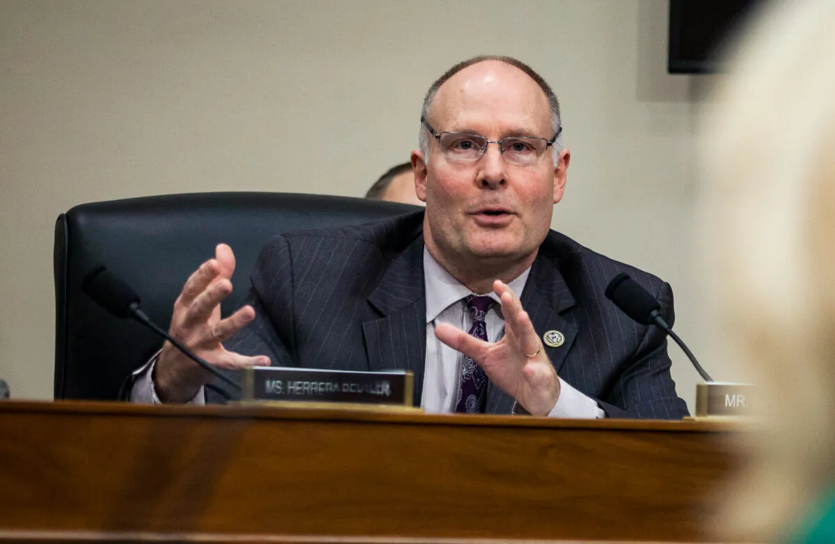 U.S. Rep. John Moolenaar (R-Mich.) speaks during hearings on then-President Donald Trump's first budget on Capitol Hill in Washington, on March 28, 2017. (Zach Gibson/Getty Images)