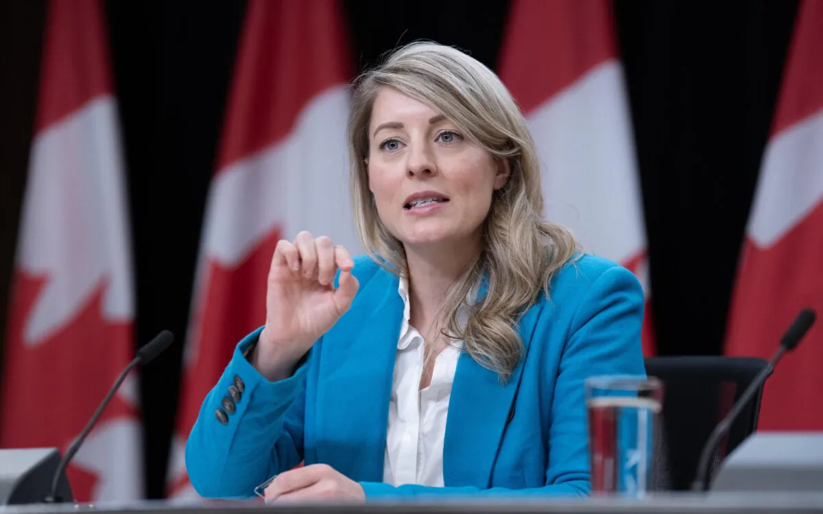 Minister of Foreign Affairs Melanie Joly responds to a question from a reporter about the situation in Haiti, in Ottawa, on March 25, 2024. (The Canadian Press/Adrian Wyld)