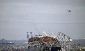 View of Collapsed Baltimore Bridge After Ship Collision