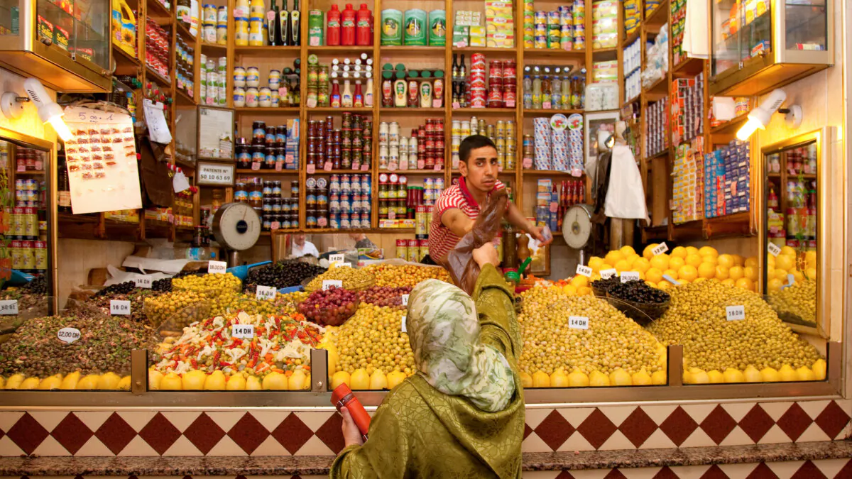 Tangier's market boasts piles of fruits, veggies, and olives, countless varieties of bread, and nonperishables, like clothing and electronics. (Dominic Arizona Bonuccelli /TNS)