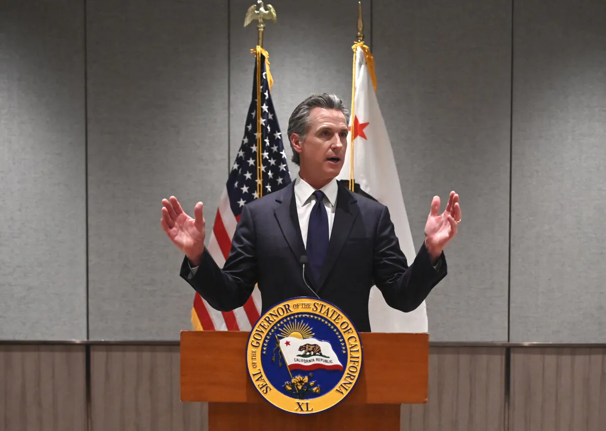 Governor of California Gavin Newsom speaks during a press conference in Beijing on Oct. 25, 2023. (Wang Zhao/AFP via Getty Images)
