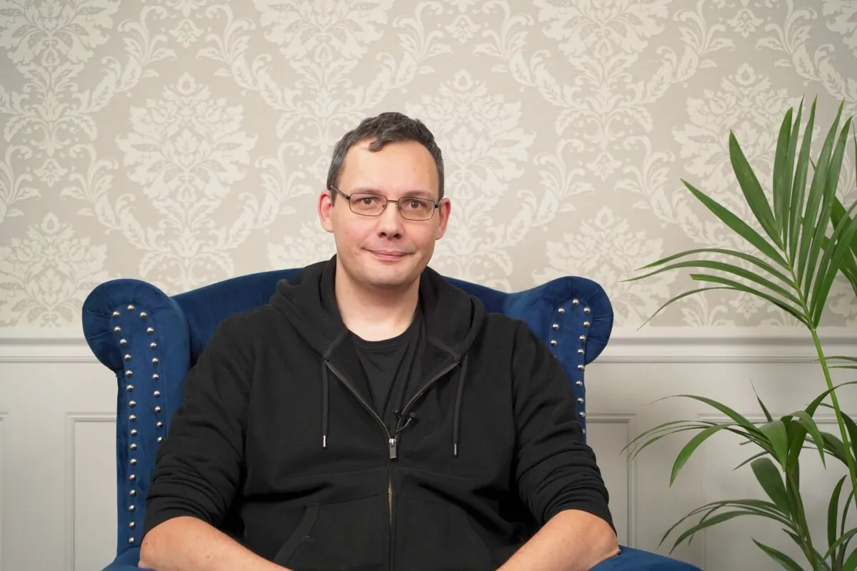 Writer and commentator Pete North at an interview with NTD's "British Thought Leaders" programme in March 2024. (NTD)