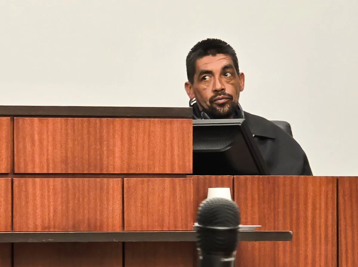 Daniel Ramirez testifies at Santa Cruz County Superior Court in Nogales, Ariz., on the shooting death of an illegal Mexican immigrant on March 27, 2024. (Allan Stein/The Epoch Times)
