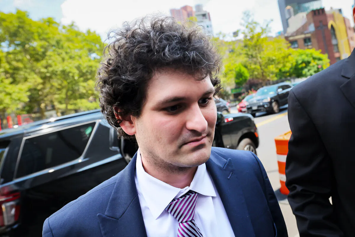 Former FTX CEO Sam Bankman-Fried arrives for a bail hearing at Manhattan Federal Court in New York on Aug. 11, 2023. (Michael M. Santiago/Getty Images)