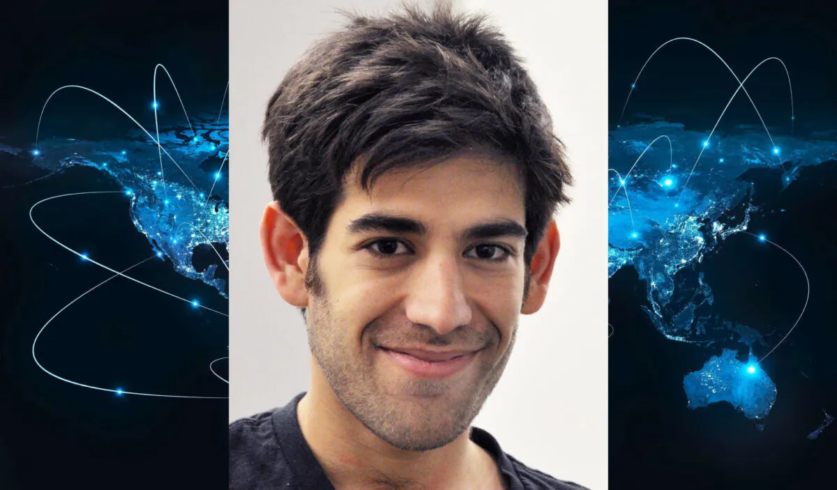 Aaron Swartz, a free-information activist and co-founder of Reddit. (AP Photo/ThoughtWorks, Pernille Ironside / Background: Toria/Shutterstock)