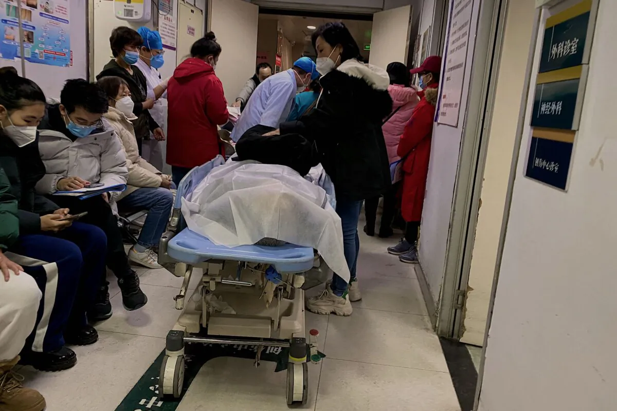 A dead person on a gurney at Tianjin First Center Hospital in Tianjin, China, on Dec. 28, 2022. (Noel Celis/AFP via Getty Images)