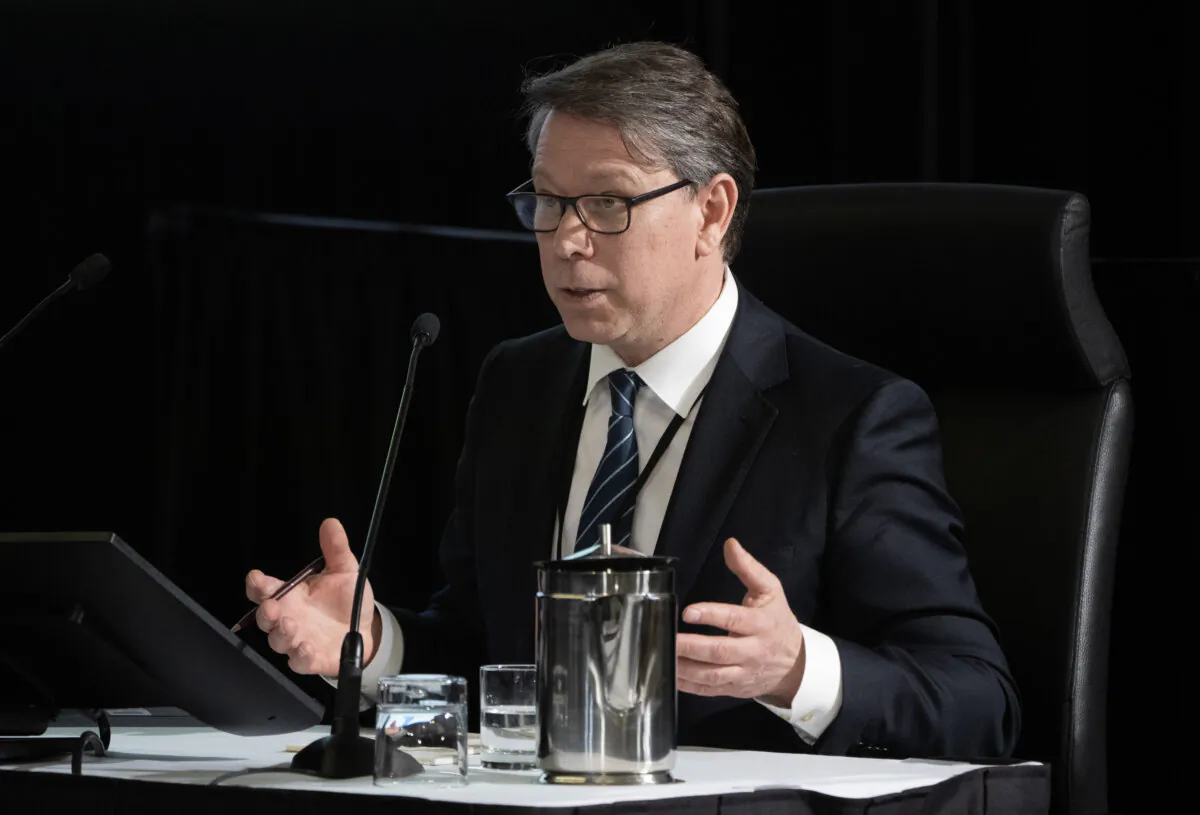 Elections Canada Chief Electoral Officer Stephane Perrault responds to questions from counsel as he appears at the Public Inquiry Into Foreign Interference in Federal Electoral Processes and Democratic Institutions, in Ottawa, on March 28, 2024. (Adrian Wyld/The Canadian Press)
