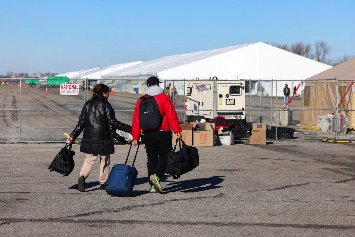 Migrant shelters at Floyd Bennett Field in the Brooklyn borough of New York, on Feb. 3, 2024. (Charly Triballeau/AFP via Getty Images)