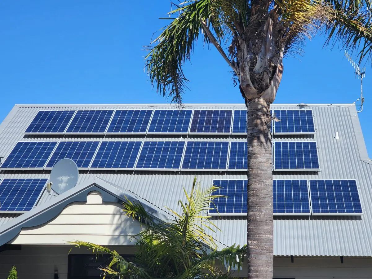 Solar panels are seen on a roof in Albany, Western Australia, on March 29, 2024. (Susan Mortimer/The Epoch Times)