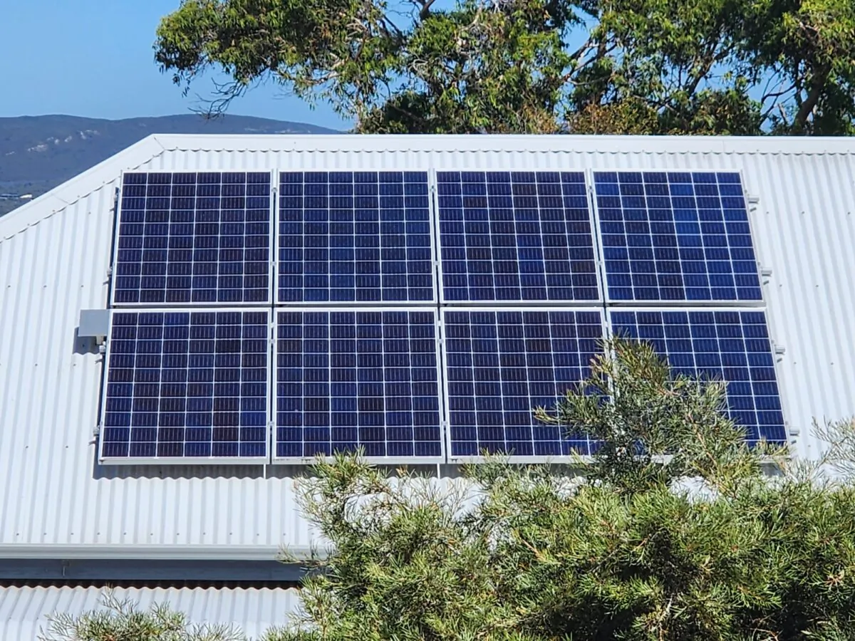 Solar panels are seen on a roof in Albany, Western Australia, on March 29, 2024. (Susan Mortimer/The Epoch Times)