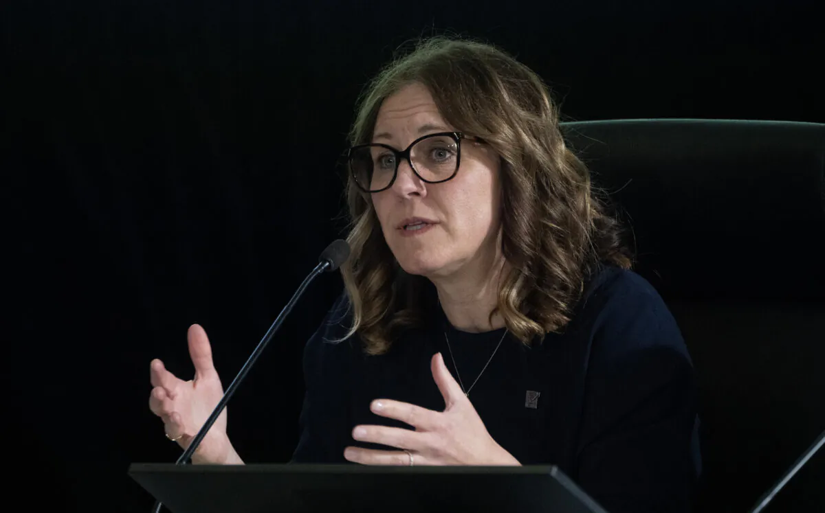 Elections Canada Commissioner Caroline Simard appears  at the Public Inquiry Into Foreign Interference in Federal Electoral Processes and Democratic Institutions, in Ottawa, March 28, 2024. (Adrian Wyld/The Canadian Press)