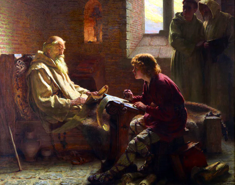 The Venerable Bede in J. Doyle Penrose's “The Last Chapter.” (Public Domain)