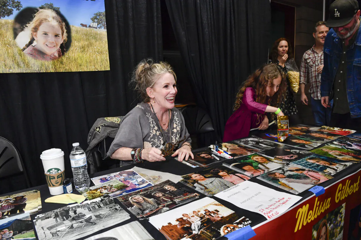 Actress Melissa Gilbert signs autographs for fans during "The Little House on the Prairie" 50th anniversary cast reunion and festival in Simi Valley, Calif., on March 23, 2024. (Valerie Macon/AFP via Getty Images)