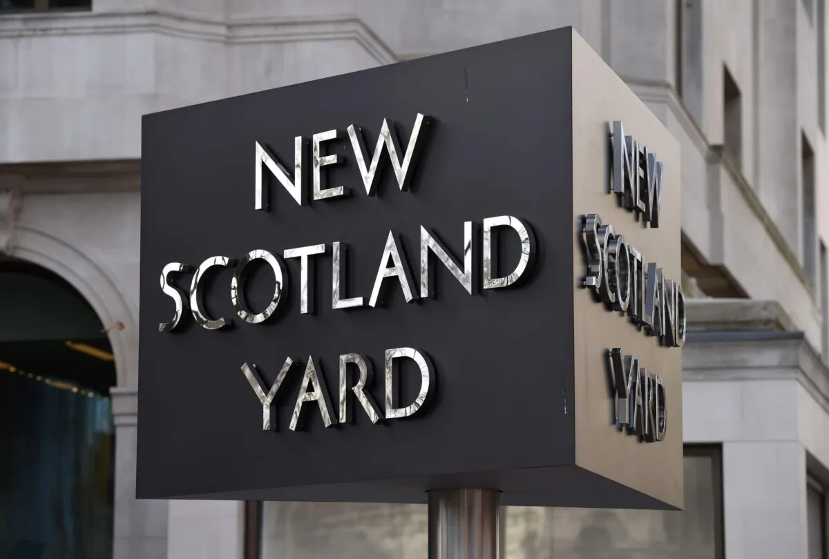 The New Scotland Yard sign outside the Metropolitan Police headquarters in London on Feb. 3, 2017. ( Kirsty O'Connor/PA Wire) 