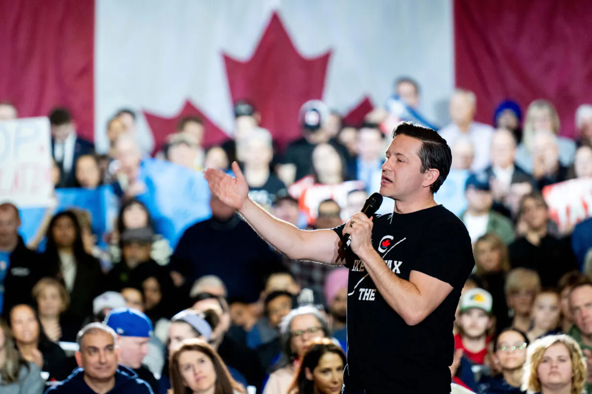 Conservative Party Leader Pierre Poilievre speaks during an “Axe the Tax” rally in Ottawa on March 24, 2024. (The Canadian Press/Spencer Colby) 