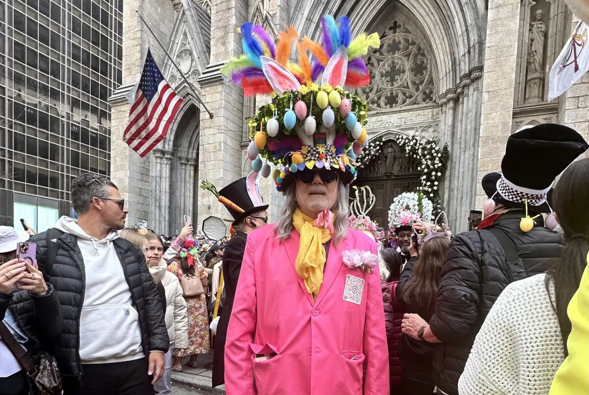 Astoria-resident Jild Spotto attends the NYC Easter Parade in front of St. Patrick's Cathedral on 5th Avenue on March 31, 2024. (Juliette Fairley/The Epoch Times)