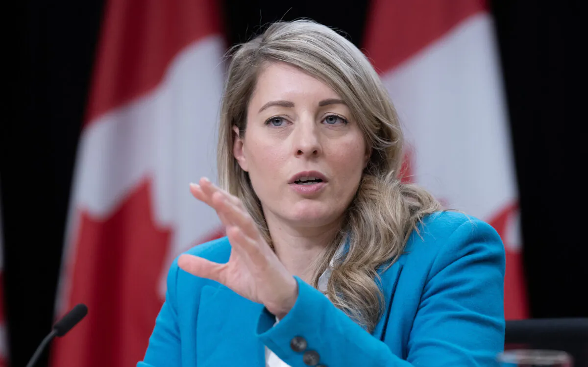 Minister of Foreign Affairs Melanie Joly responds to a question from a reporter about the situation in Haiti, in Ottawa, on March 25, 2024.  (The Canadian Press/Adrian Wyld)