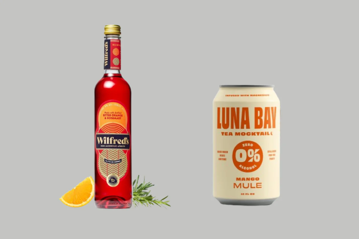 (Left) Wilfred's Non-Alcoholic Bittersweet Aperitif Drink (Right) Luna Bay Tea Mocktail Non-Alcoholic Beverage (Illustration by The Epoch Times, Amazon)