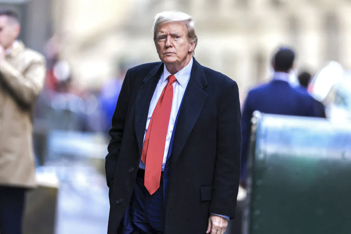 Former President Donald Trump arrives at 40 Wall Street after a court hearing in New York City, on March 25, 2024. (Charly Triballeau/AFP via Getty Images)