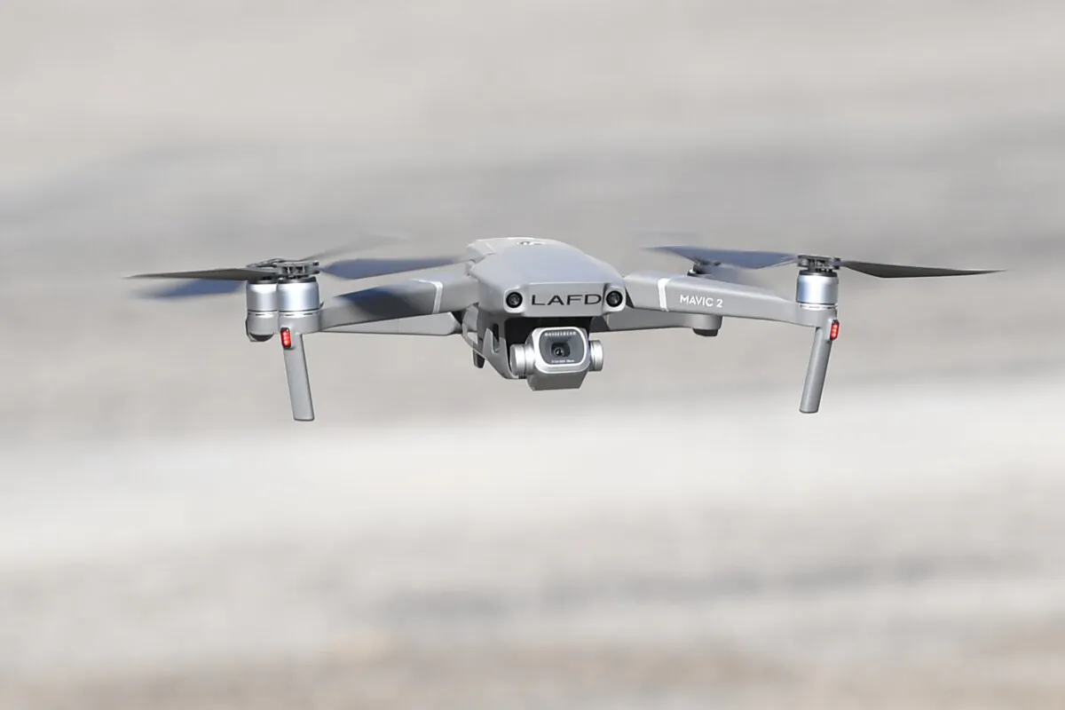 China-made drones are deployed during a demonstration at the Los Angeles Fire Department ahead of DJI's AirWorks conference in Los Angeles on Sept. 23, 2019. (Robyn Becker/AFP via Getty Images)