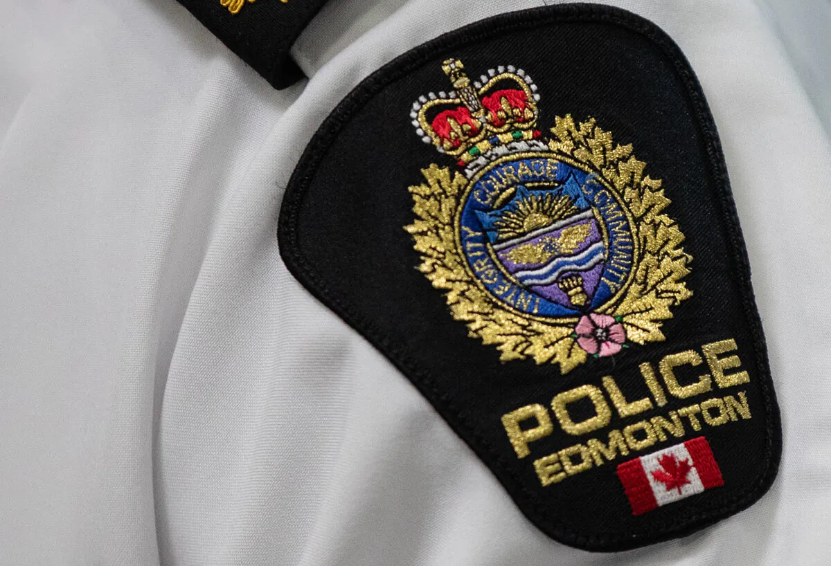 An Edmonton Police Service shoulder badge is shown in Edmonton on Aug 1, 2023. (The Canadian Press/Jason Franson)