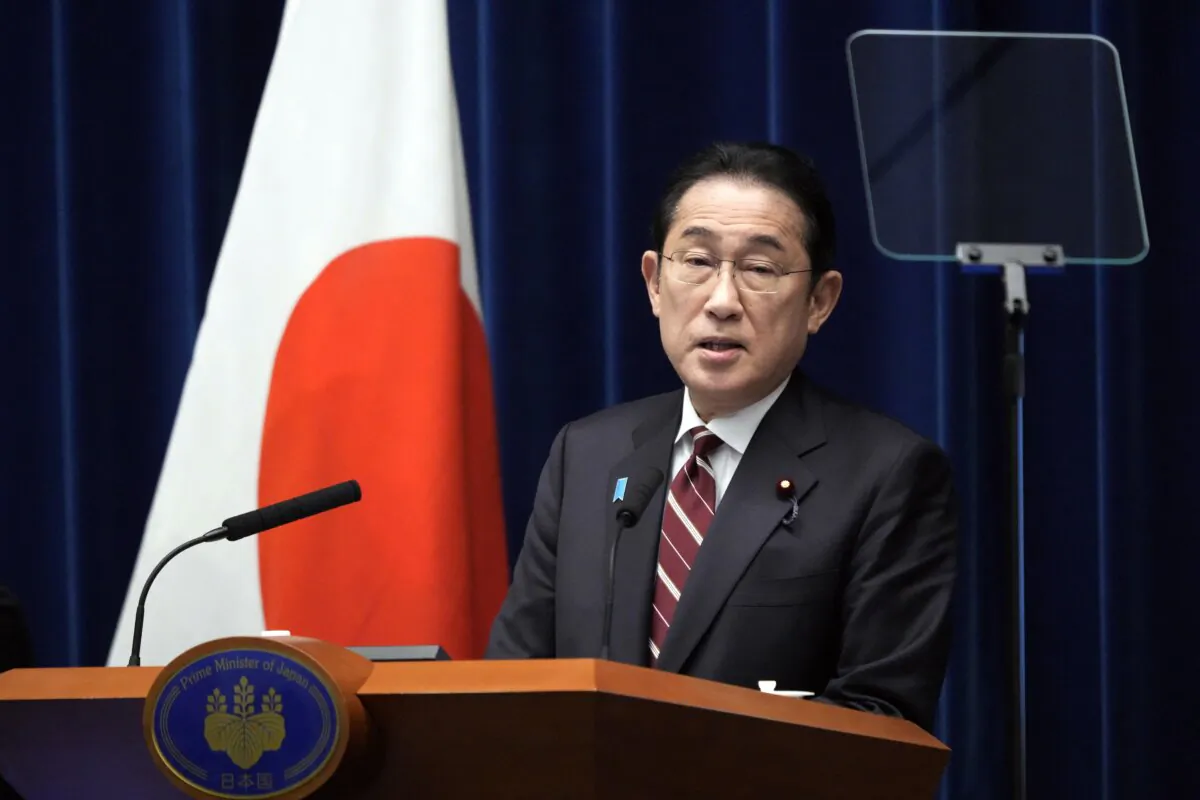 Japan's Prime Minister Fumio Kishida speaks at a press conference in Tokyo on March 28, 2024. (Eugene Hoshiko / POOL / AFP via Getty Images)