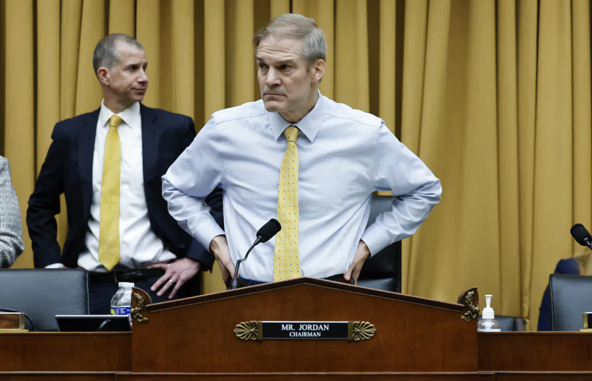 Chairman of the House Judiciary Committee Rep. Jim Jordan (R-Ohio) arrives for a hearing with former Special Counsel Robert K. Hur in Washington on March 12, 2024. (Chip Somodevilla/Getty Images)