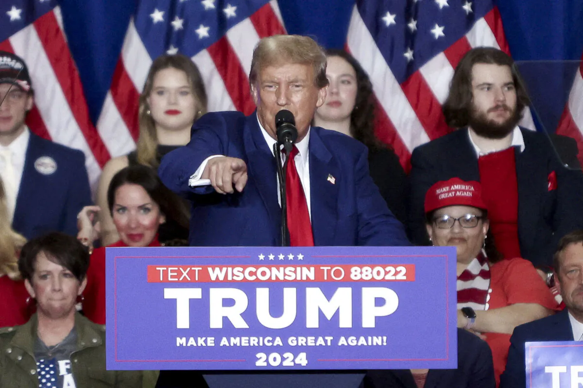 Former President and 2024 presidential hopeful Donald Trump speaks during a campaign rally at the Hyatt Regency in Green Bay, Wis., on April 2, 2024. (Alex Wroblewski/AFP via Getty Images)