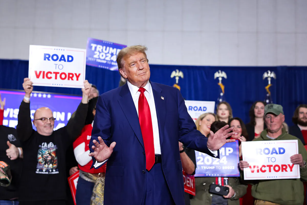 Former President Donald Trump arrives for a rally in Green Bay, Wis., on April 2, 2024. (Scott Olson/Getty Images)