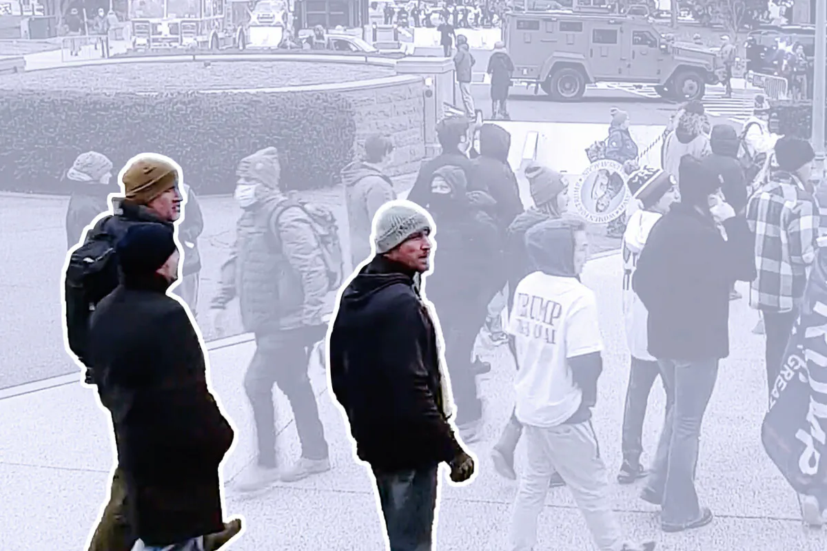 Former FBI special agent John Guandolo (center) with two possible active FBI special agents at the U.S. Capitol on Jan. 6, 2021. (Illustration by The Epoch Times, U.S. Capitol Police/Graphic by The Epoch Times)