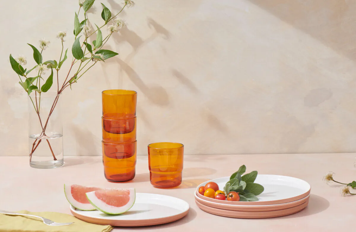 Stackable items such as Our Place’s Short Night and Day Glasses, can help save on precious counter and cupboard space. (Courtesy of Our Place)