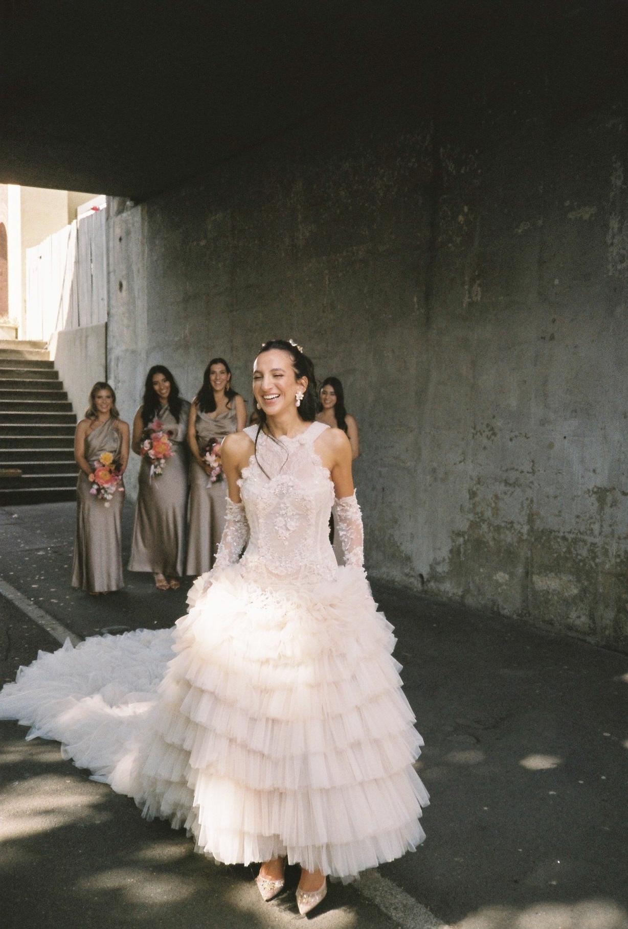 Mrs. Fernandez with her bridesmaids in the background. 