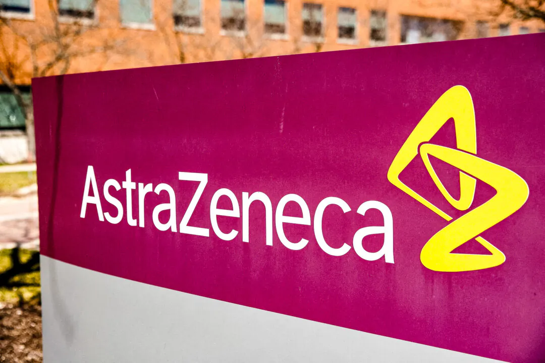 The logo for AstraZeneca is seen outside its North America headquarters in Wilmington, Del., on March 22, 2021. (Rachel Wisniewski/REUTERS)