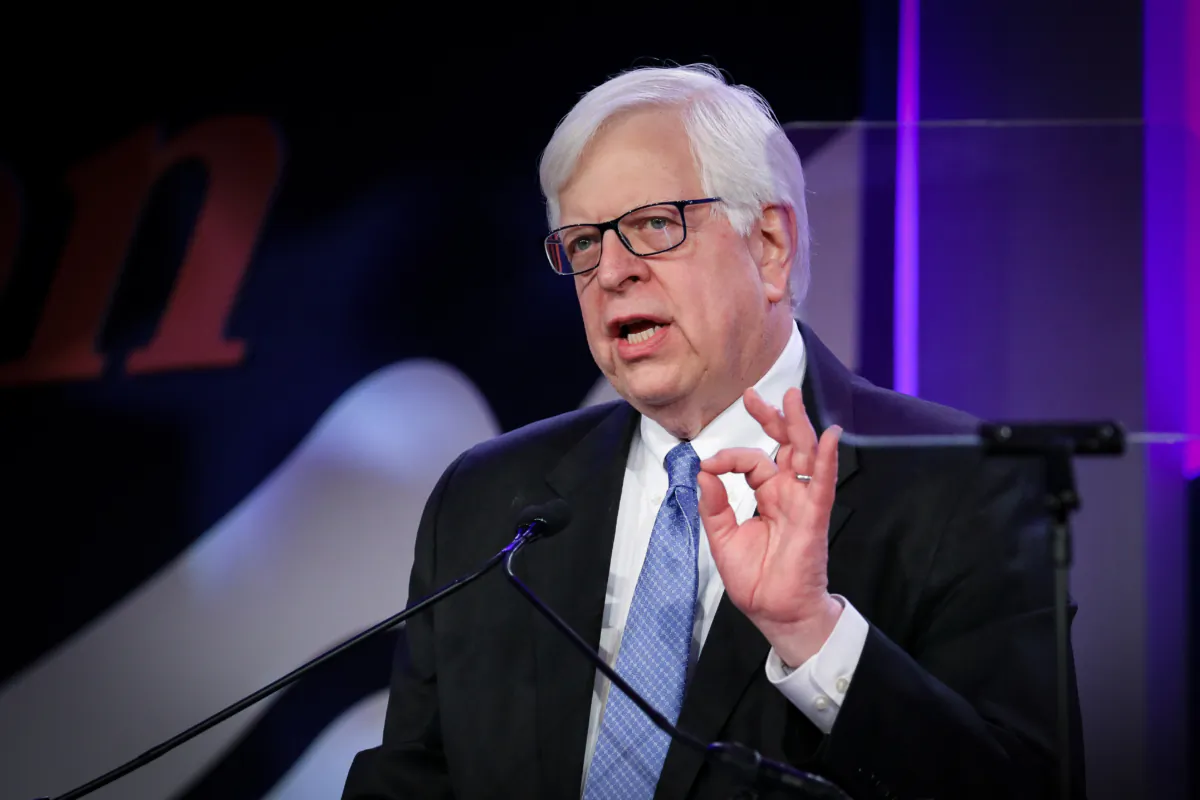 Dennis Prager, founder of PragerU and conservative radio talk show host and writer, speaks at the Values Voter Summit in Washington on Oct. 11, 2019. (Samira Bouaou/The Epoch Times)