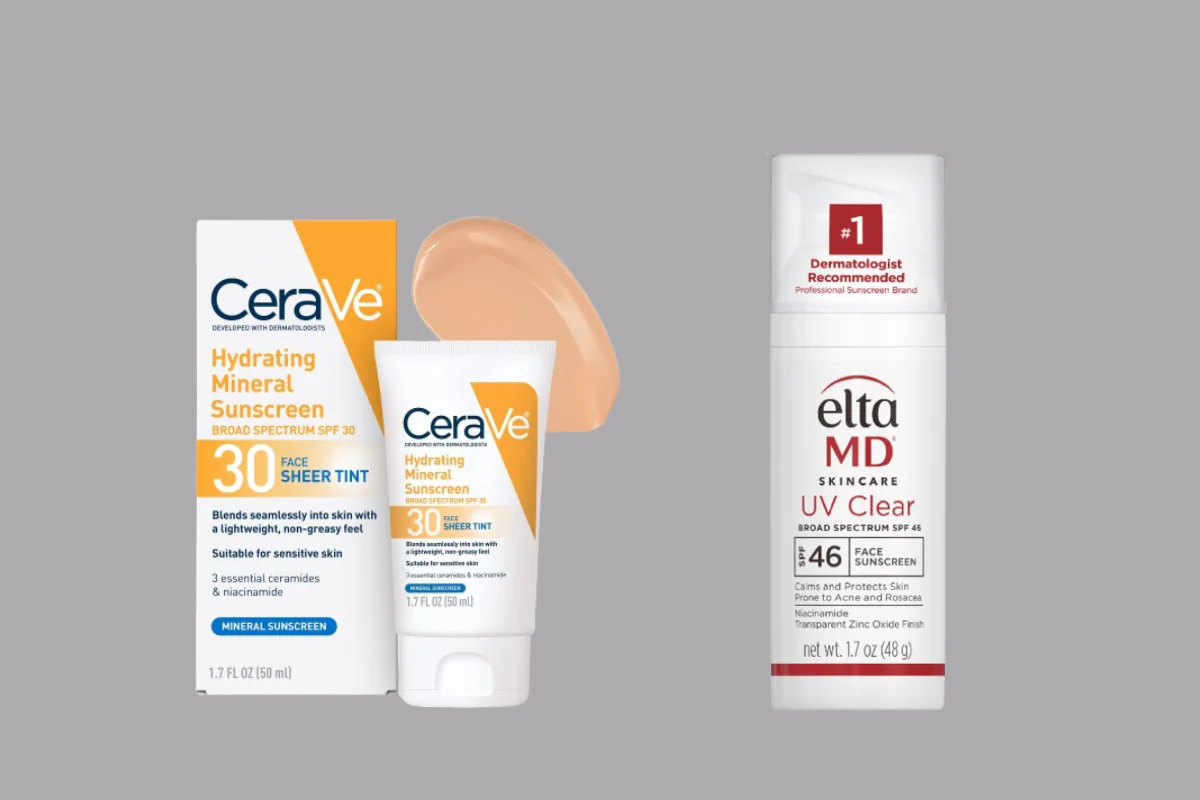 (Left) CeraVe Hydrating Mineral Sunscreen (Right) EltaMD UV Clear Face Sunscreen (Illustration by The Epoch Times, Amazon)