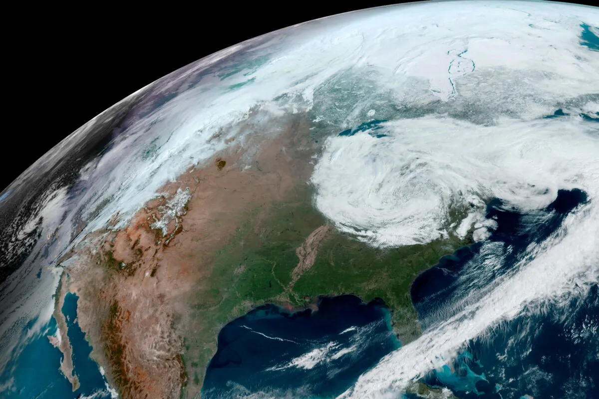 The clouds over North America on April 4, 2024. (NOAA via AP)