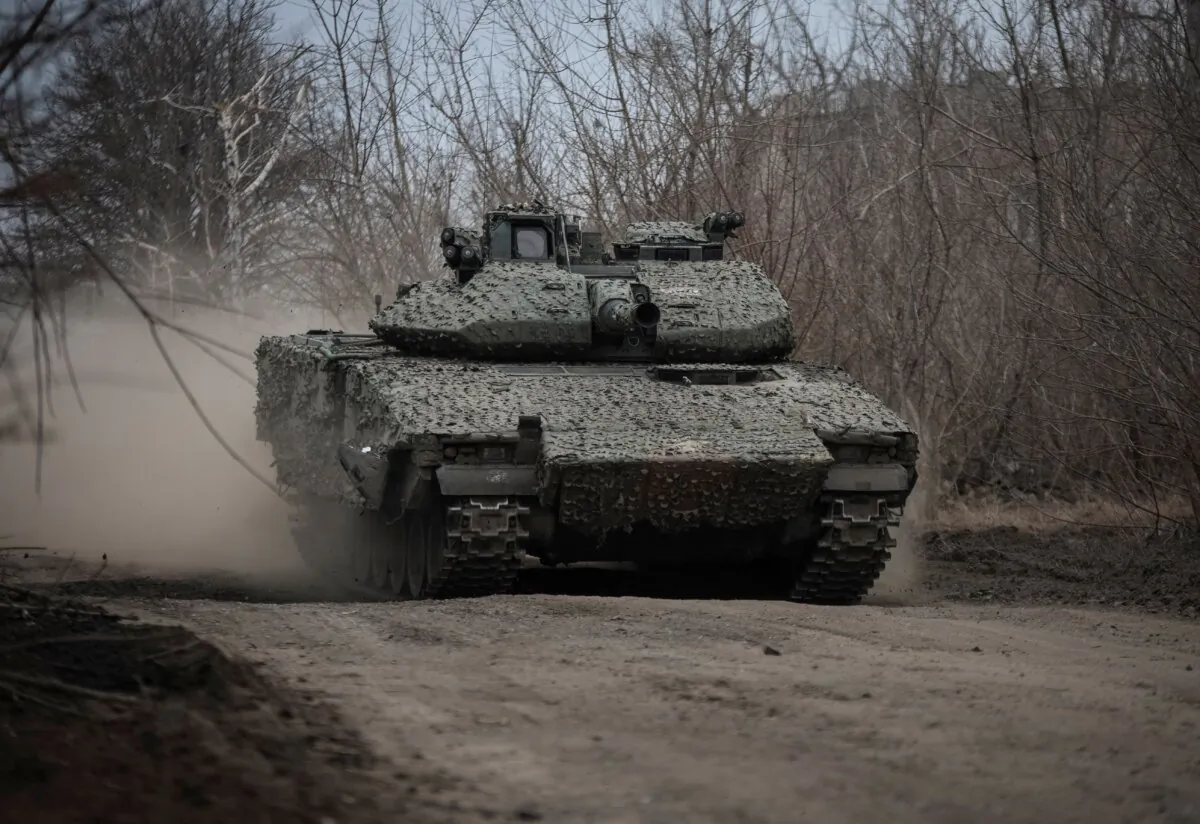 A Ukrainian CV-90 infantry fighting vehicle is driven, near the frontline town of Chasiv Yar in Donetsk region, Ukraine, on March 5, 2024. (Oleksandr Ratushniak/Reuters)