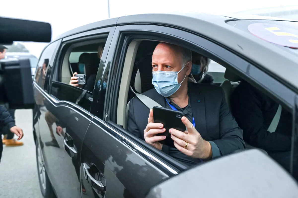 Peter Daszak speaks to media upon arriving at the Wuhan Institute of Virology in China's central Hubei province, on Feb. 3, 2021. (Hector Retamal/AFP via Getty Images)
